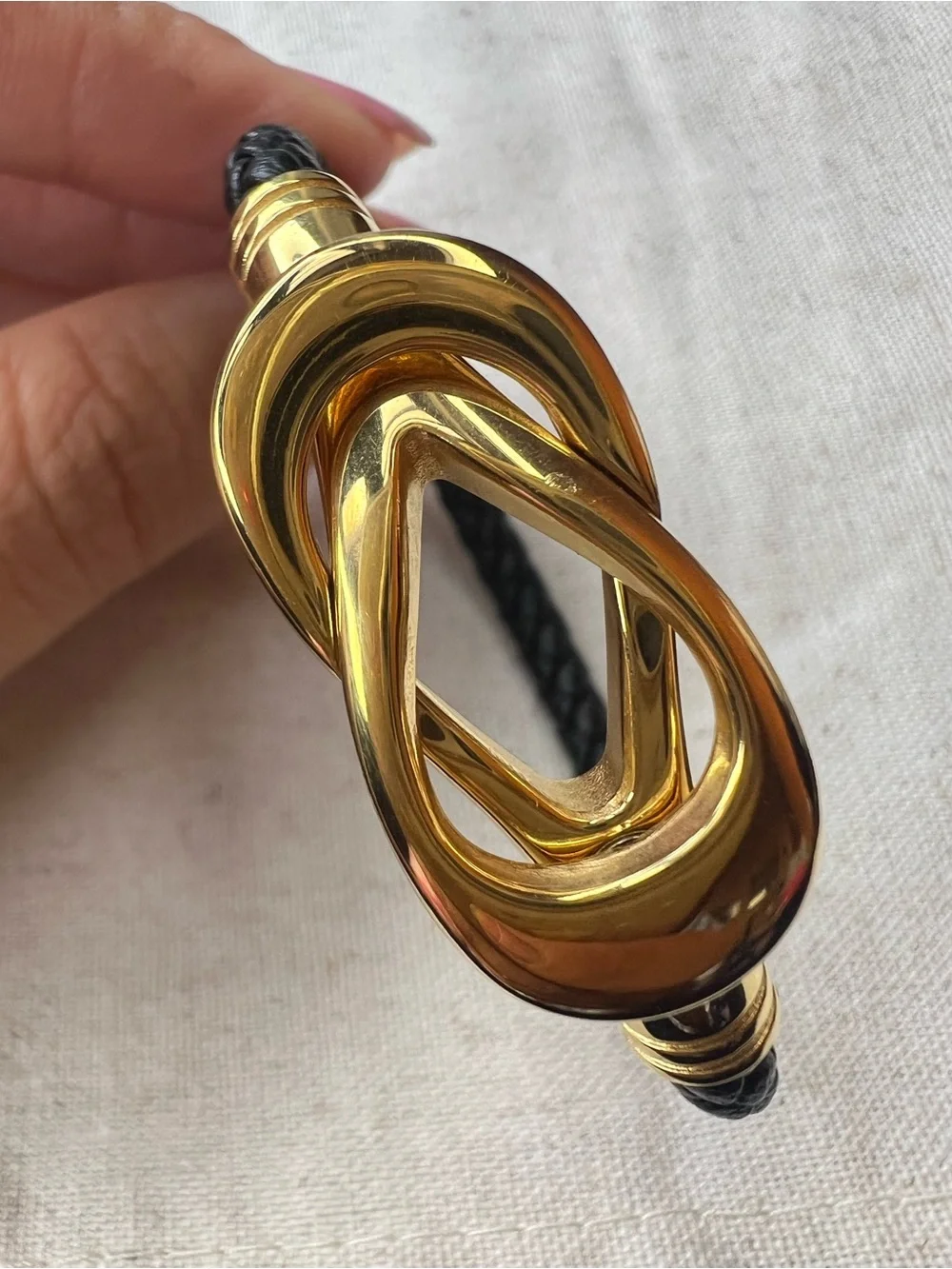 Stainless Steel Gold Knot Magnetic Clasp Black Braided Bangle NWOT